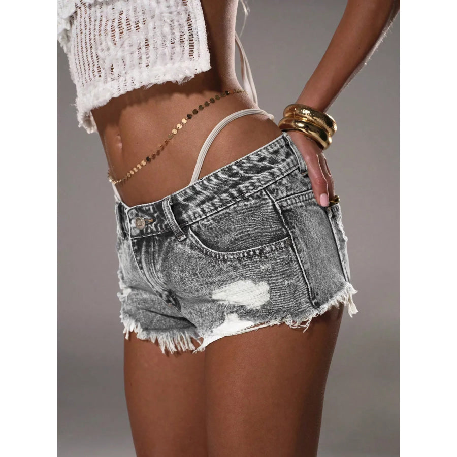 Distressed Acid Wash Denim Shorts Apparel and Accessories
