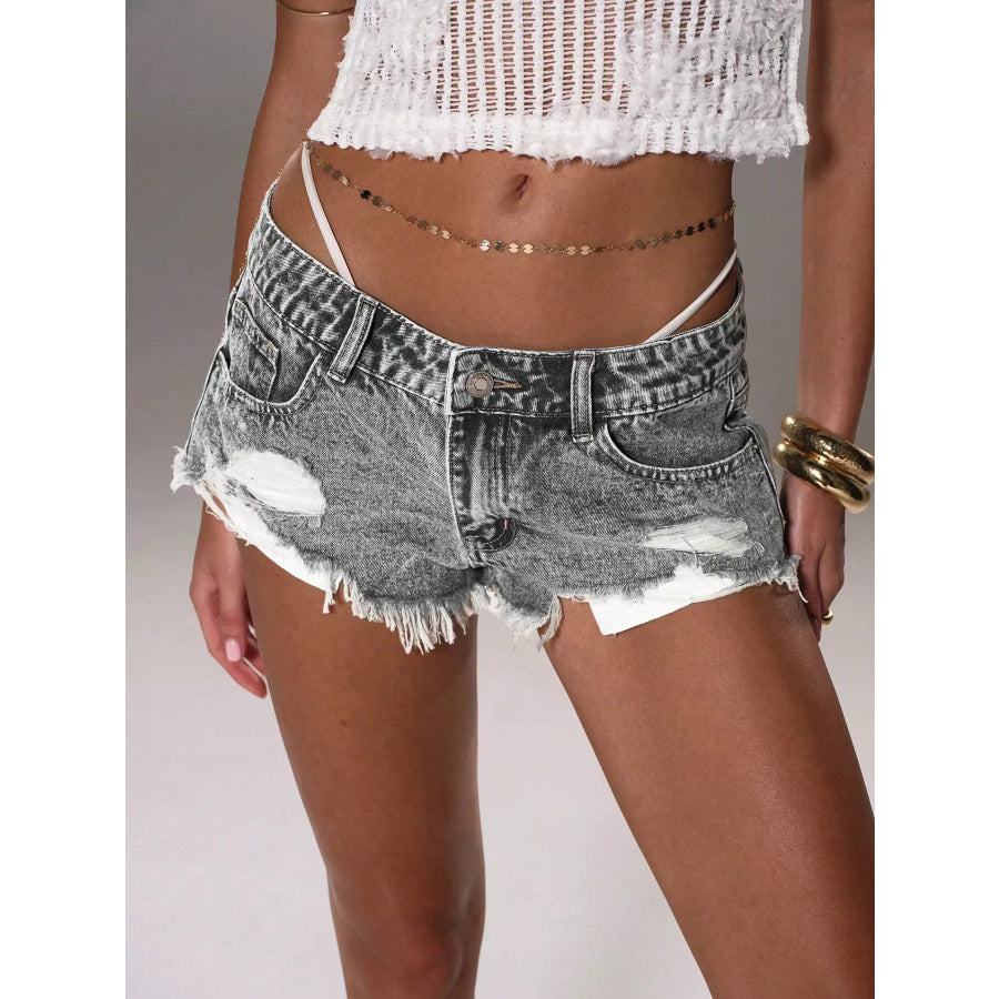 Distressed Acid Wash Denim Shorts Light Gray / XS Apparel and Accessories