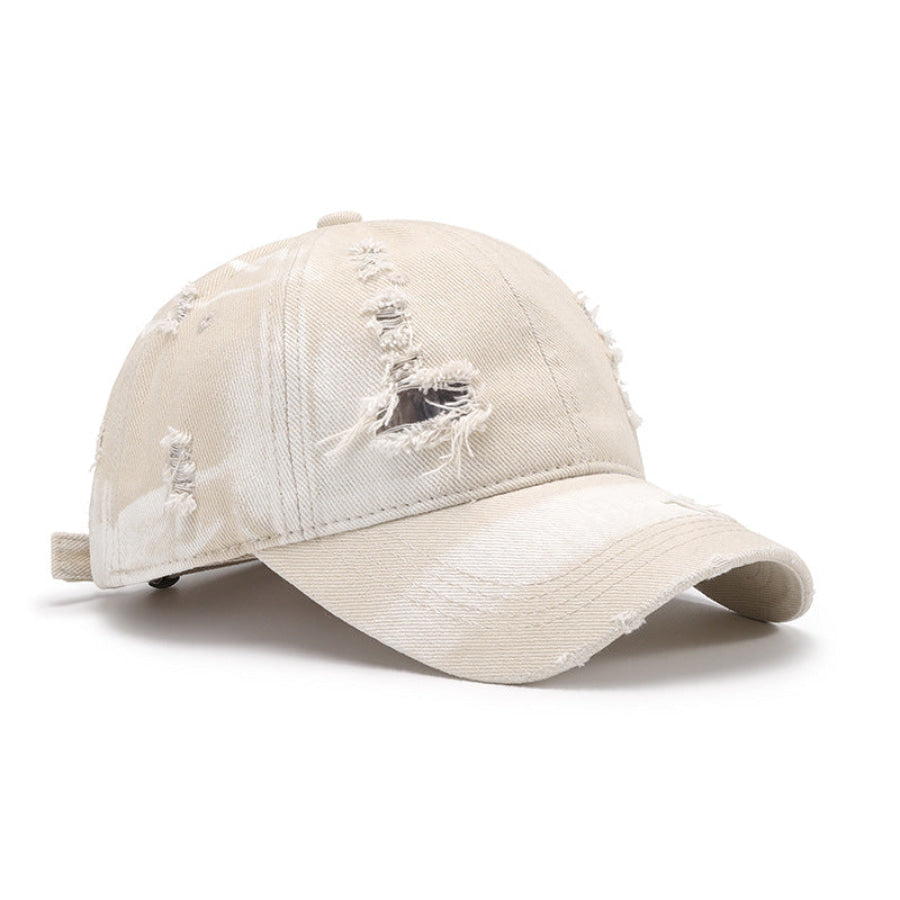 Distressed Adjustable Cotton Baseball Cap Ivory / One Size Apparel and Accessories