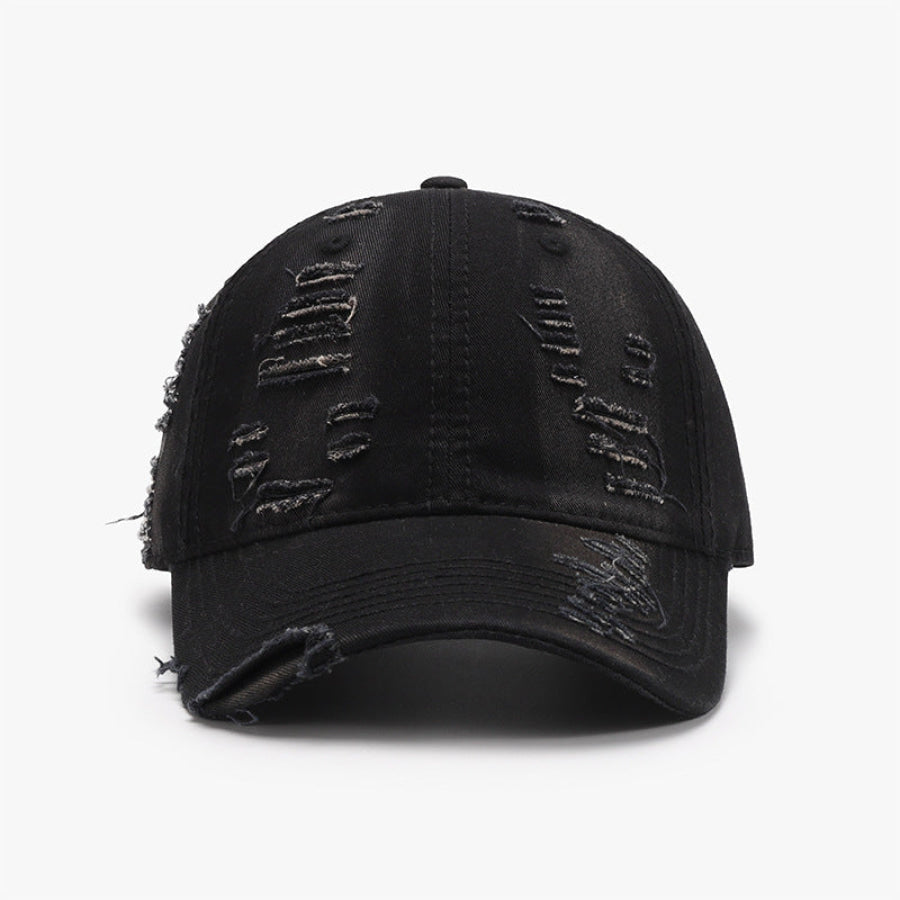 Distressed Adjustable Cotton Baseball Cap Black / One Size Apparel and Accessories
