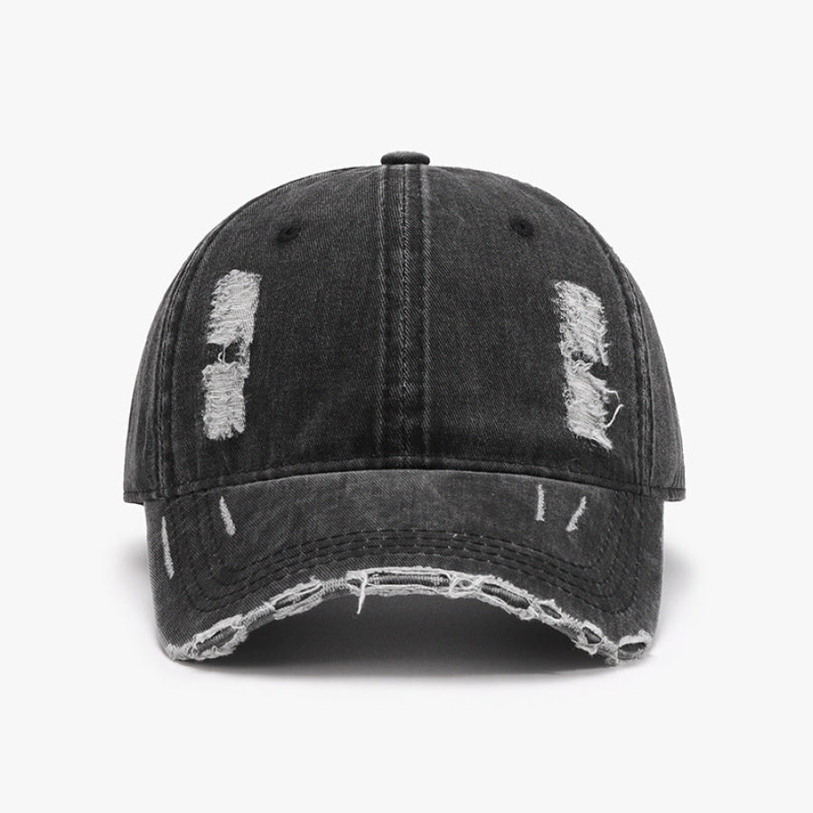 Distressed Adjustable Cotton Baseball Cap Black / One Size Apparel and Accessories