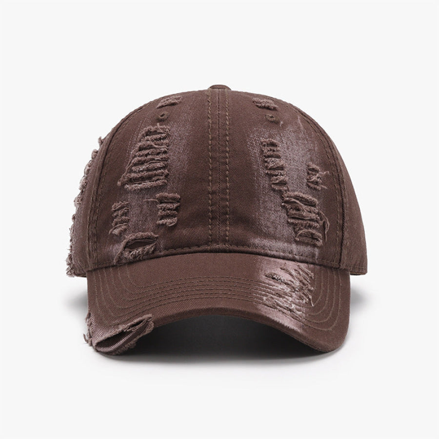 Distressed Adjustable Cotton Baseball Cap Coffee Brown / One Size Apparel and Accessories
