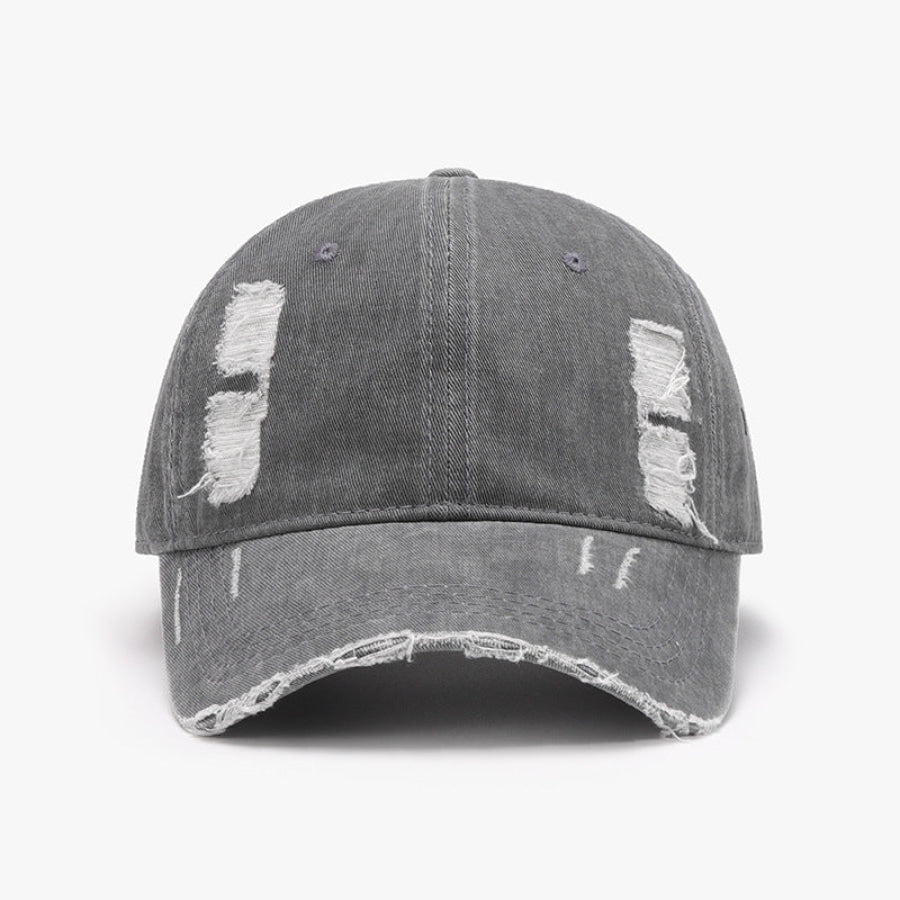 Distressed Adjustable Cotton Baseball Cap Dark Gray / One Size Apparel and Accessories