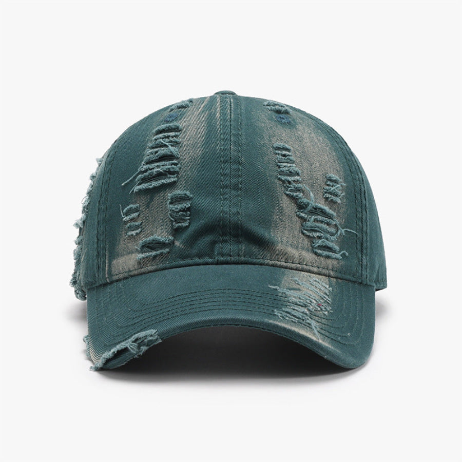 Distressed Adjustable Cotton Baseball Cap Dark Green / One Size Apparel and Accessories