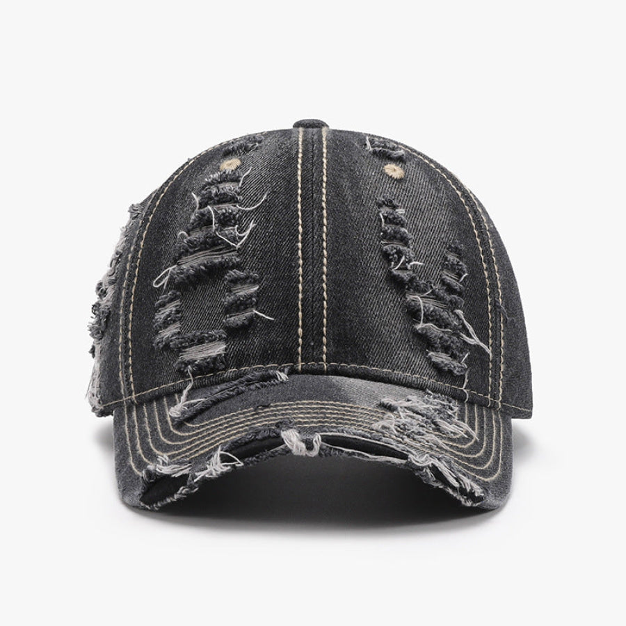 Distressed Adjustable Cotton Baseball Cap Dark / One Size Apparel and Accessories