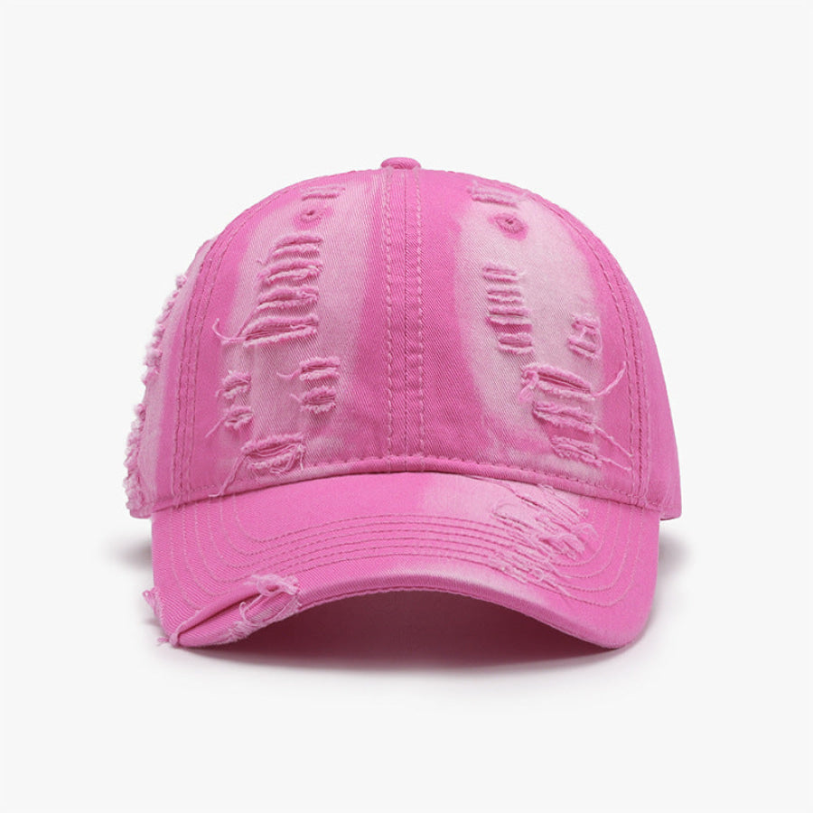 Distressed Adjustable Cotton Baseball Cap Hot Pink / One Size Apparel and Accessories