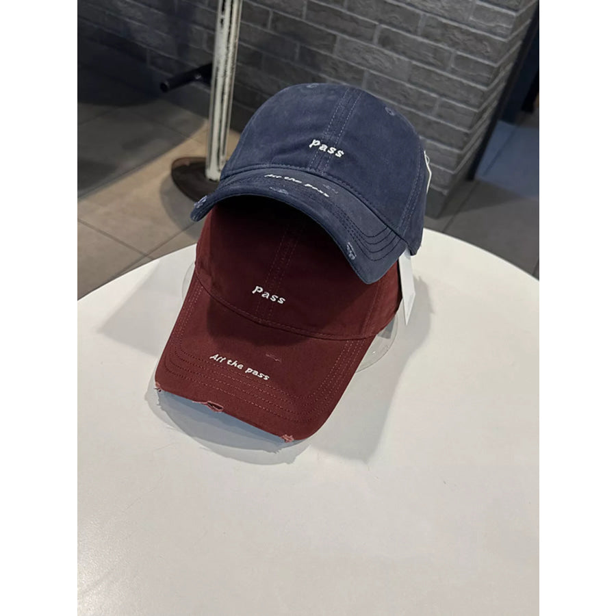 Distressed Baseball Cap with Embroidered Slogan Apparel and Accessories