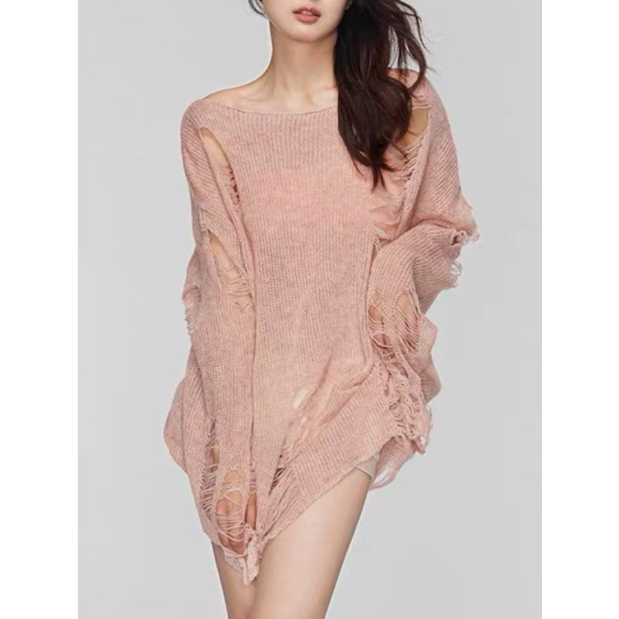 Distressed Boat Neck Knit Cover Up Apparel and Accessories