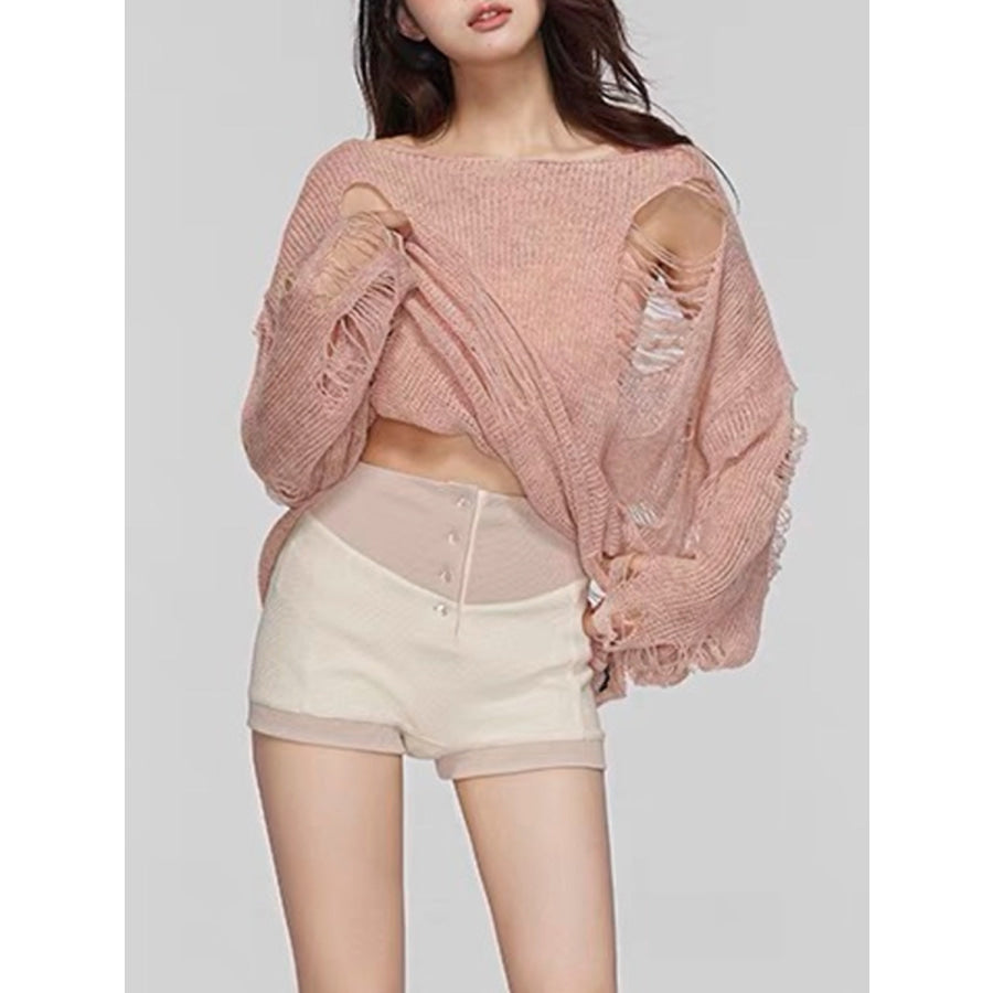 Distressed Boat Neck Knit Cover Up Apparel and Accessories