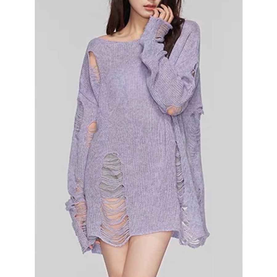 Distressed Boat Neck Knit Cover Up Apparel and Accessories