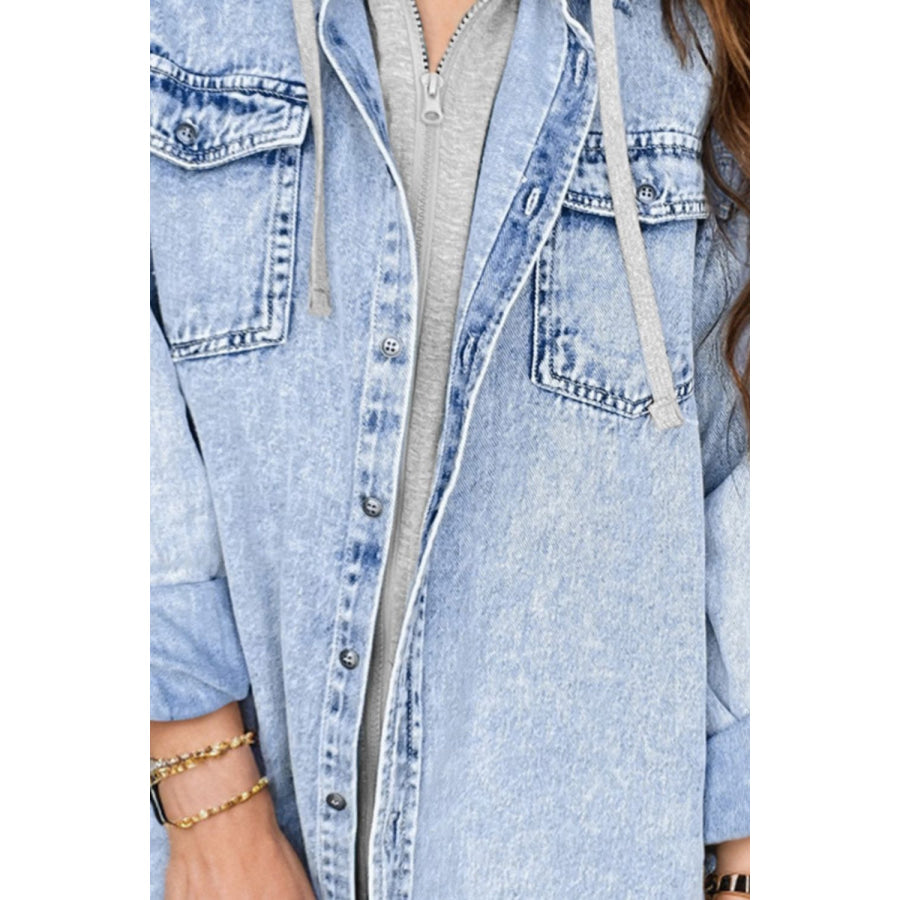 Distressed Button Up Long Sleeve Denim Jacket Apparel and Accessories