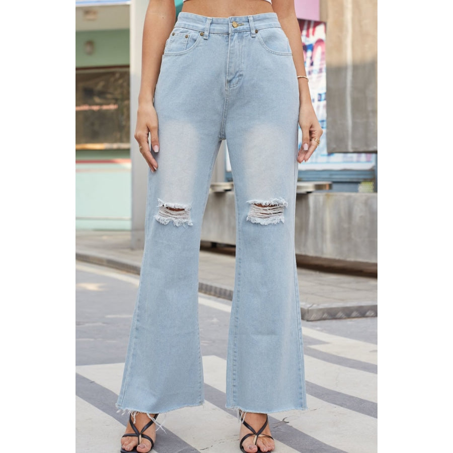 Distressed Buttoned Loose Fit Jeans Light / S