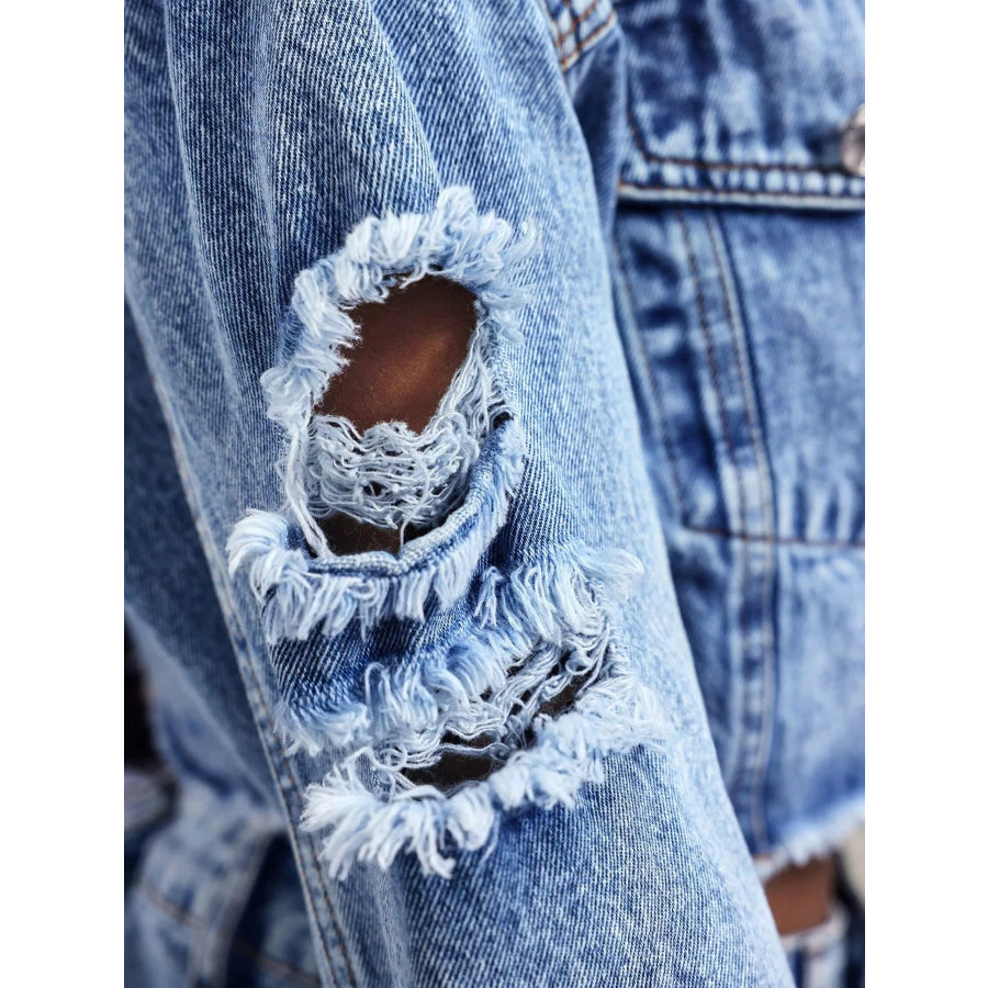Distressed Cropped Denim Jacket Apparel and Accessories