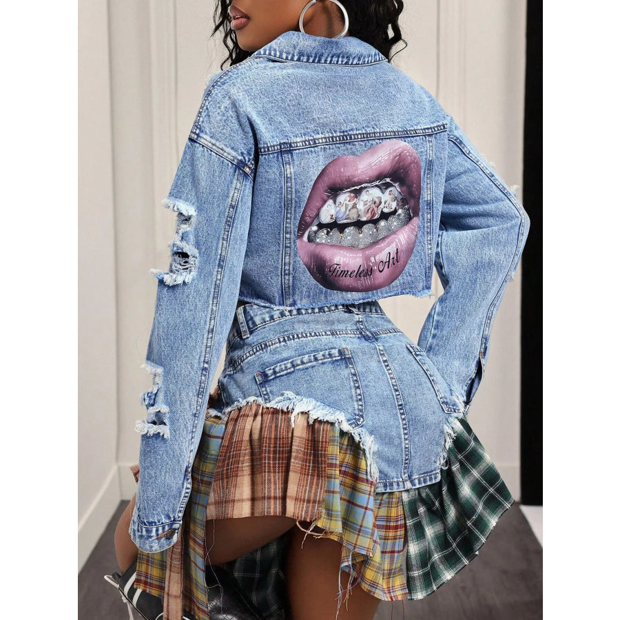 Distressed Cropped Denim Jacket Apparel and Accessories