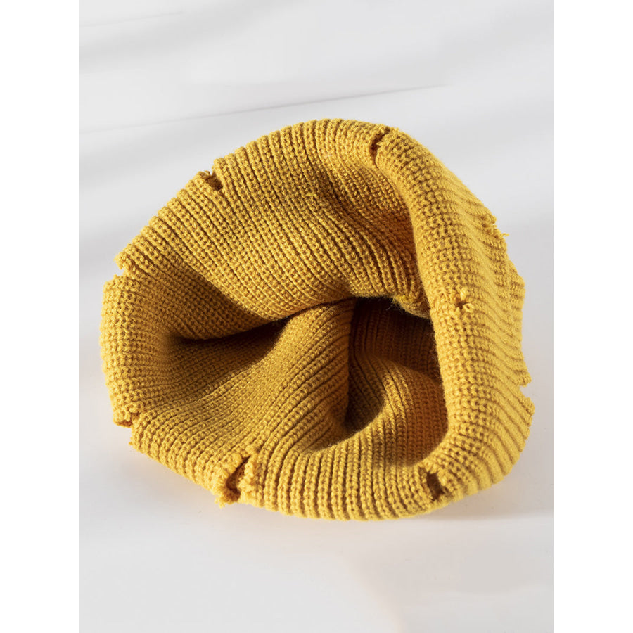 Distressed Cuffed Knit Hat Yellow / One Size Apparel and Accessories