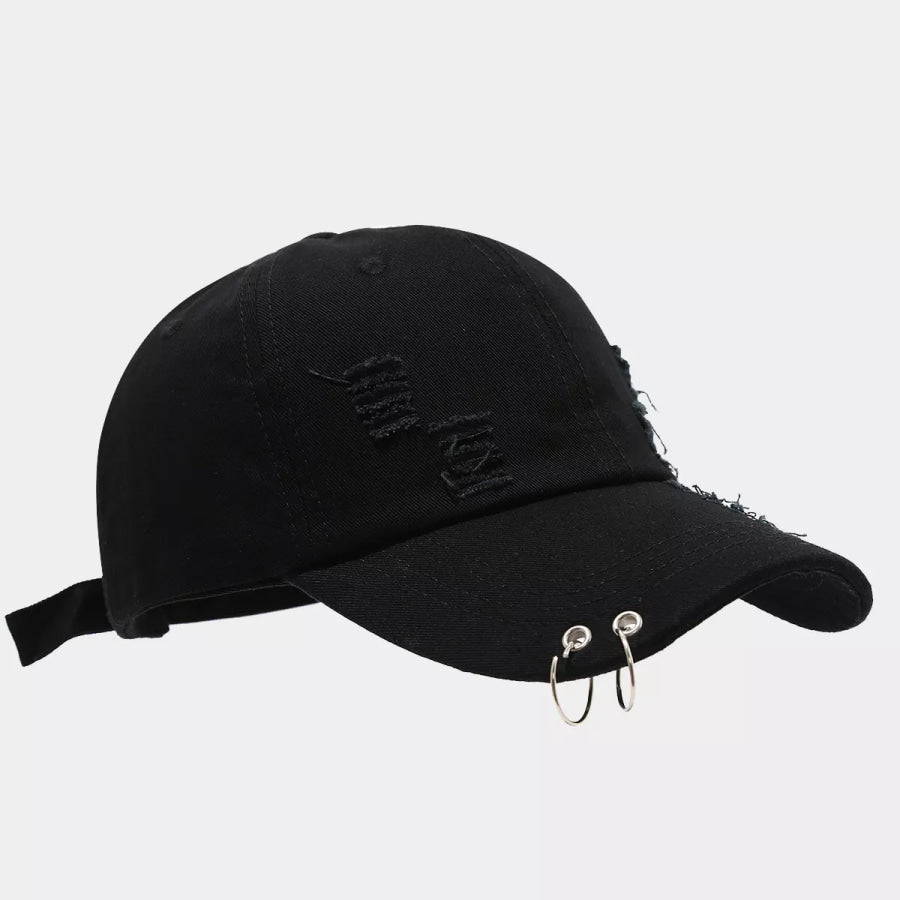 Distressed Denim Baseball Cap Black / One Size Apparel and Accessories
