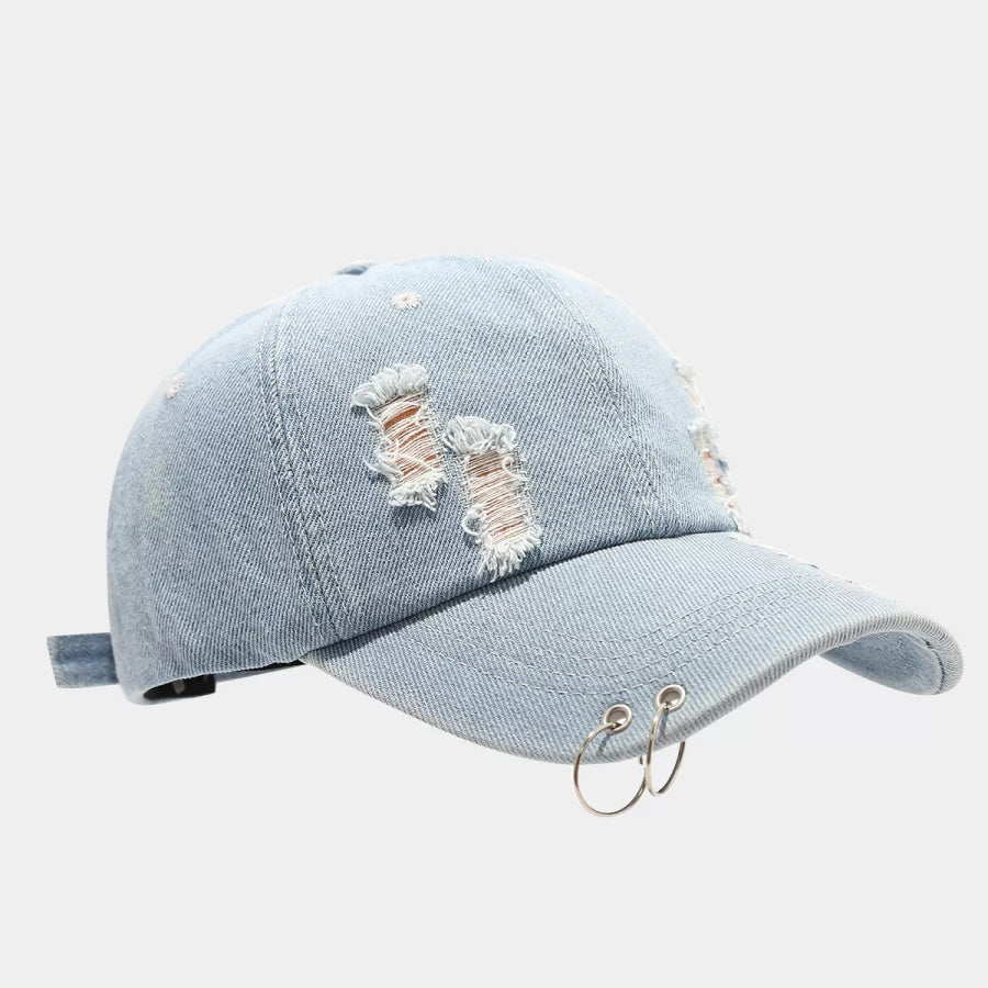Distressed Denim Baseball Cap Denim Light Blue / One Size Apparel and Accessories