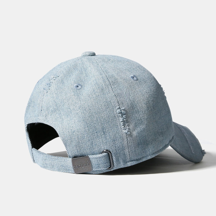 Distressed Denim Baseball Cap Light Blue / One Size Apparel and Accessories