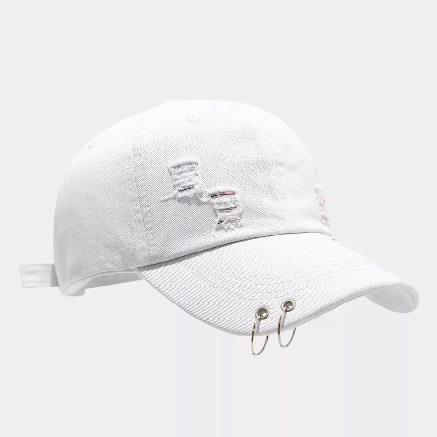Distressed Denim Baseball Cap White / One Size Apparel and Accessories