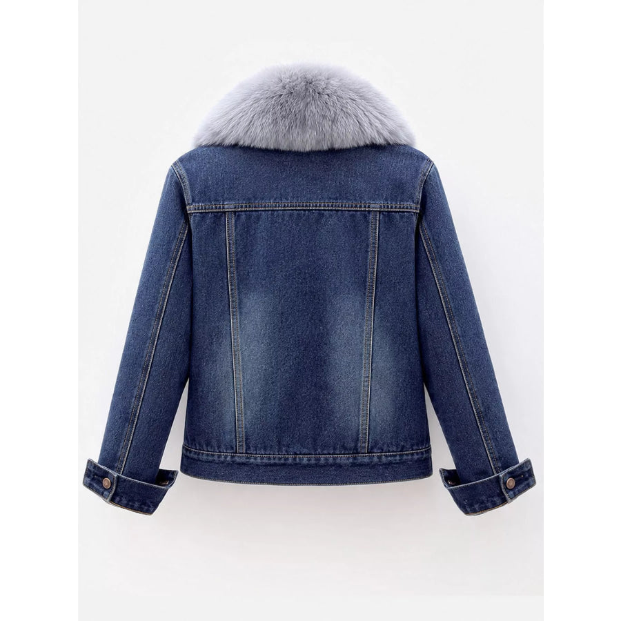 Distressed Denim Jacket with Sherpa Fleece Lining Apparel and Accessories