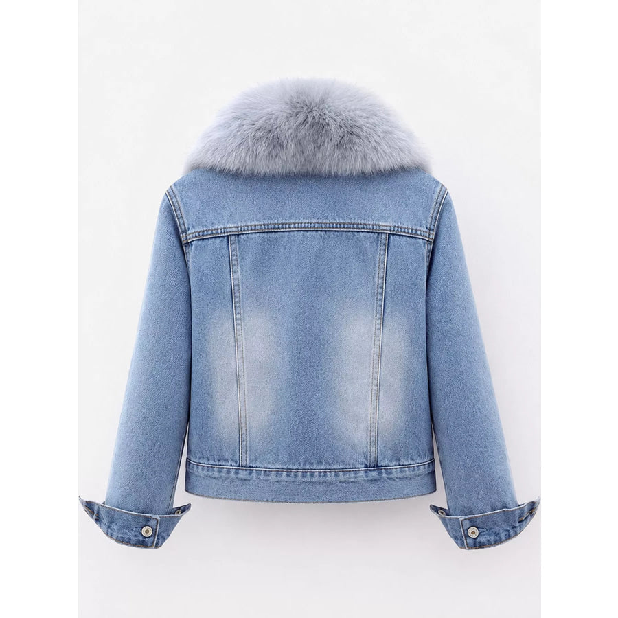 Distressed Denim Jacket with Sherpa Fleece Lining Apparel and Accessories