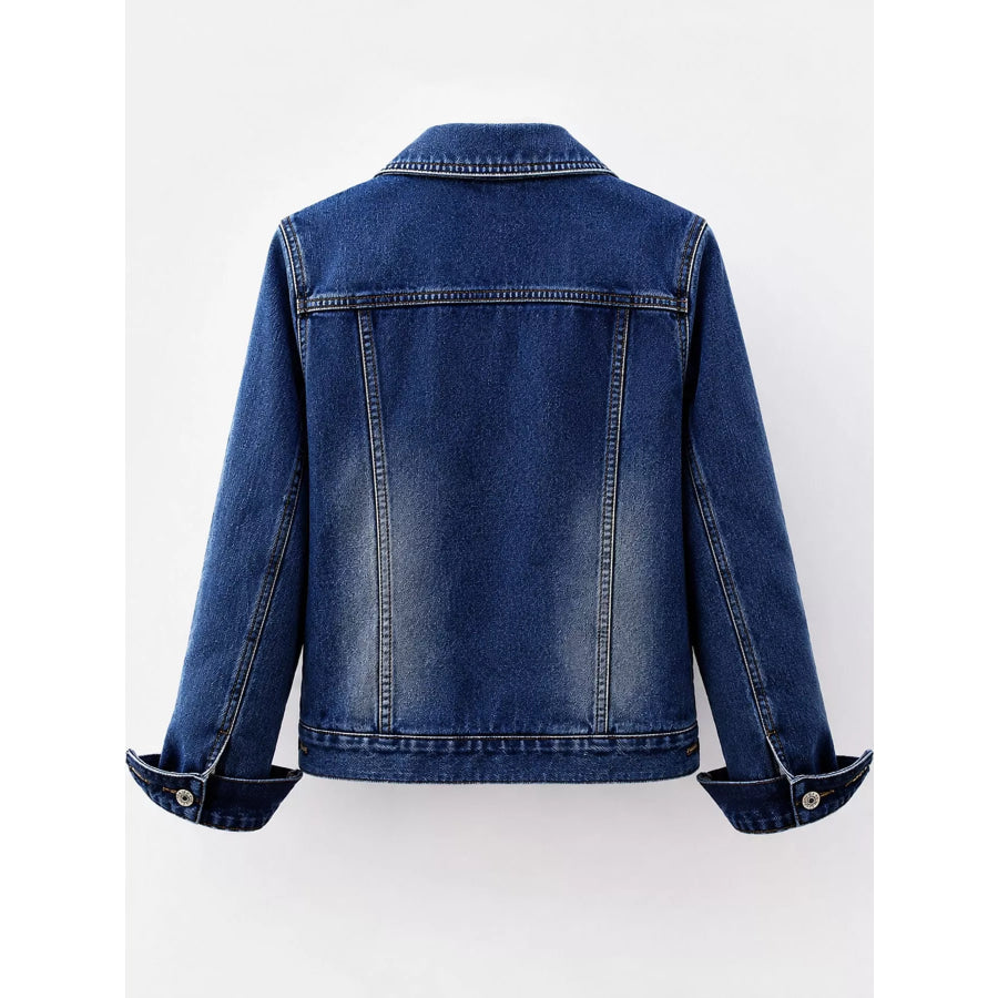 Distressed Denim Jacket with Sherpa Fleece Lining Apparel and Accessories