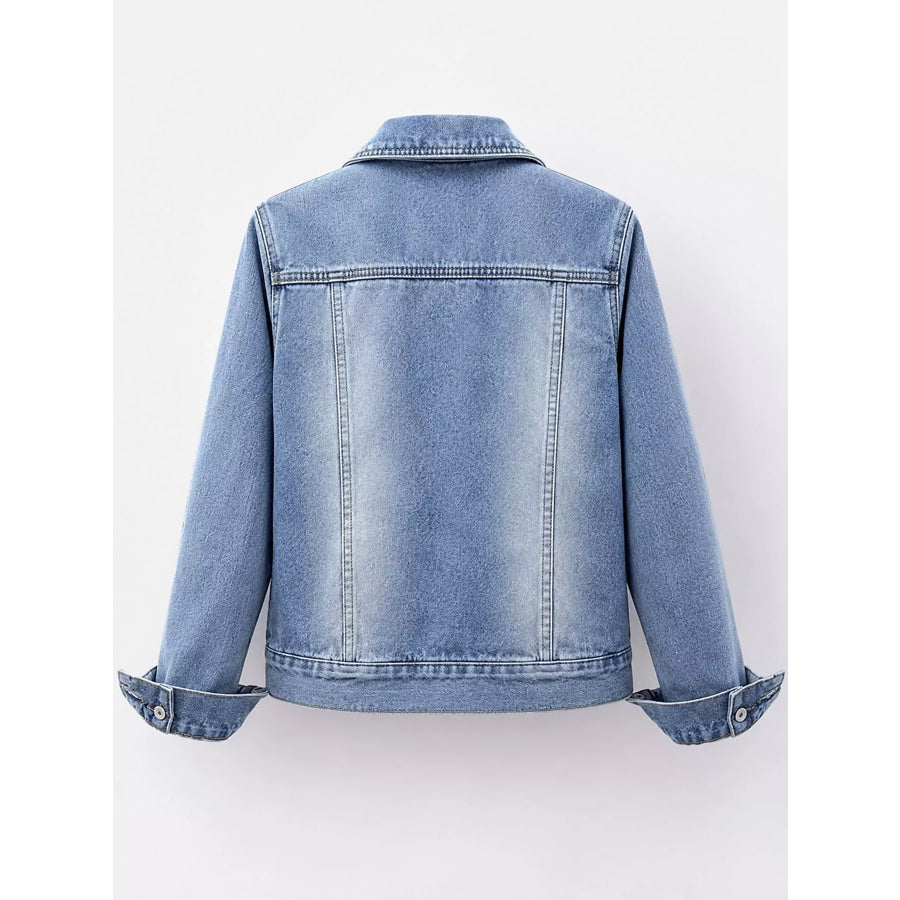 Distressed Denim Jacket with Sherpa Fleece Lining Apparel and Accessories