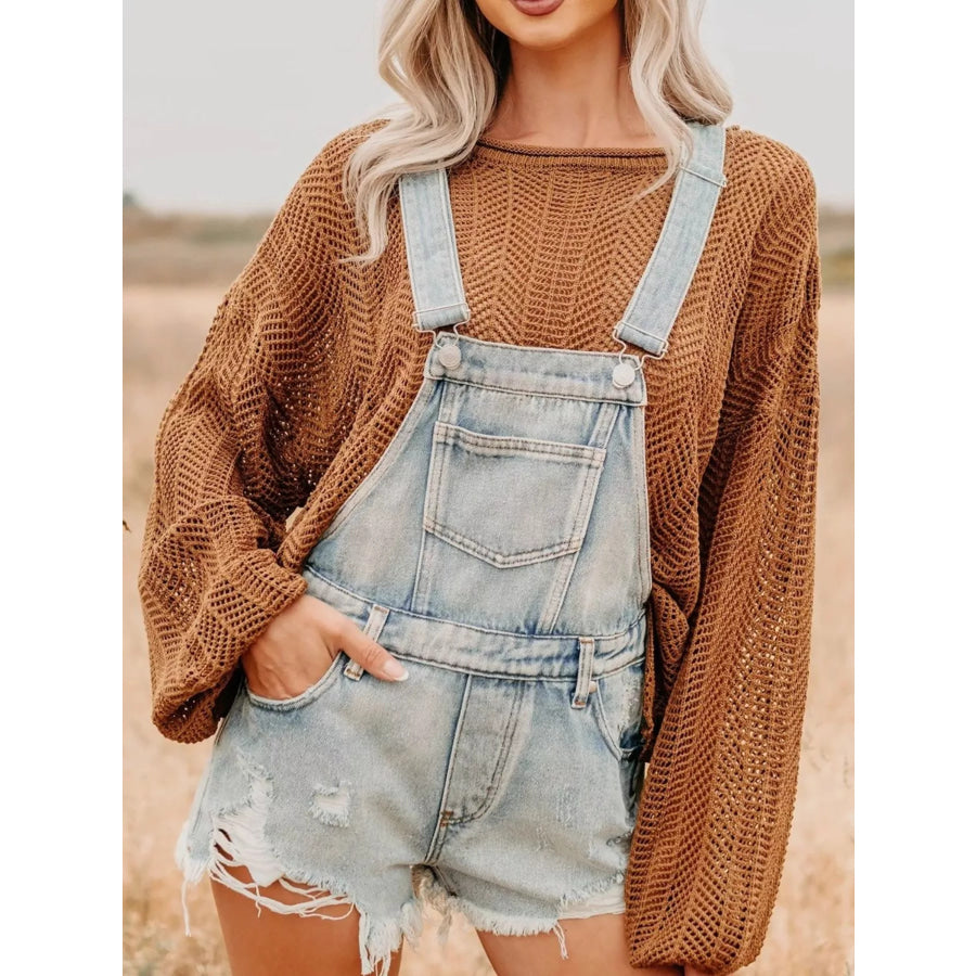 Distressed Denim Overalls Shorts Light Blue / S Apparel and Accessories