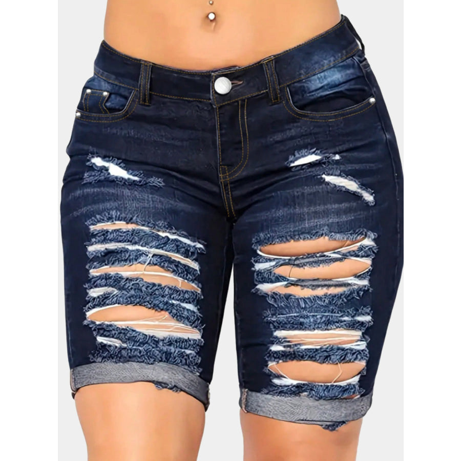 Distressed Denim Shorts with Pockets Navy / S Apparel and Accessories