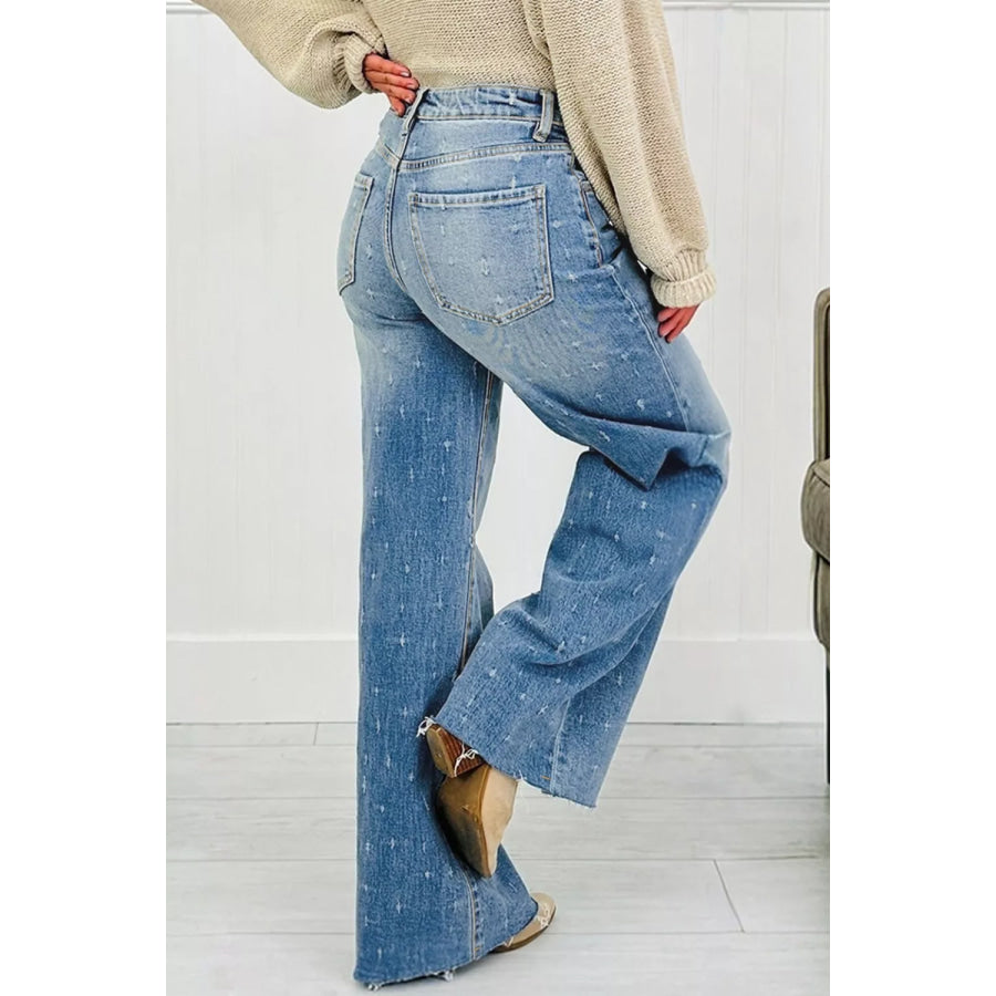 Distressed Detail Tummy Control Raw Hem Jeans Apparel and Accessories