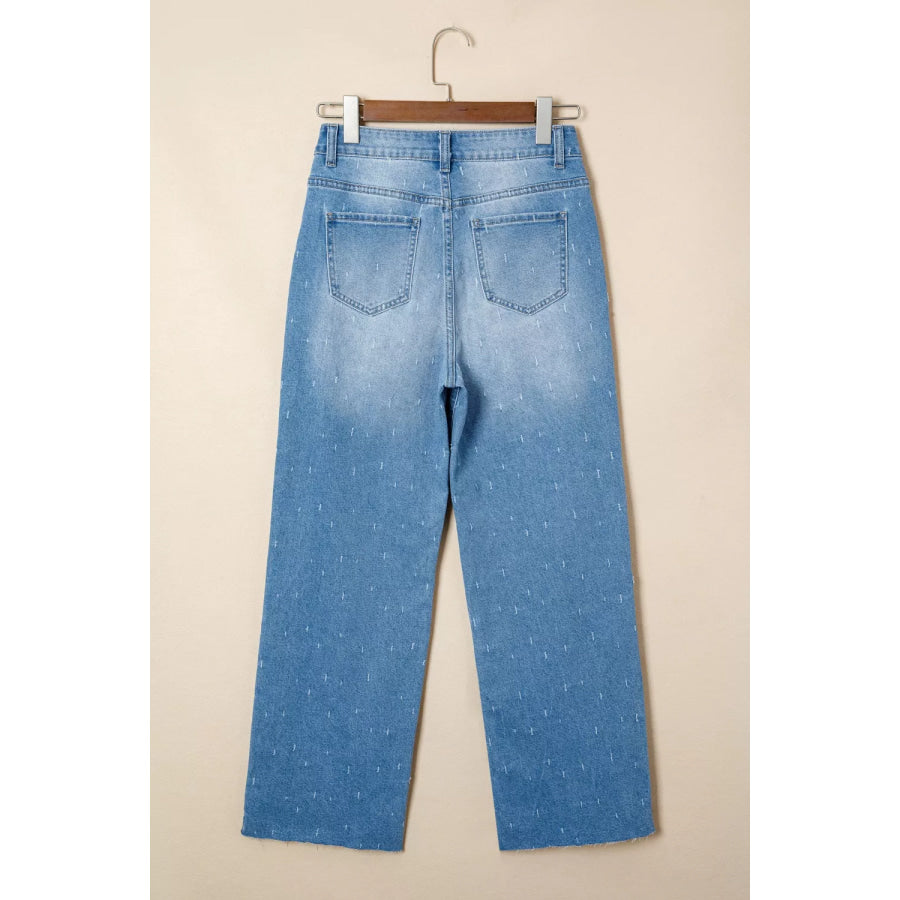 Distressed Detail Tummy Control Raw Hem Jeans Apparel and Accessories