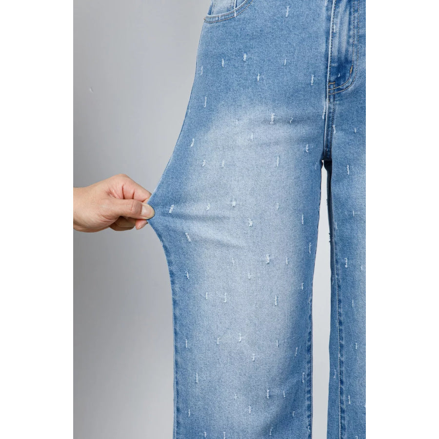 Distressed Detail Tummy Control Raw Hem Jeans Apparel and Accessories