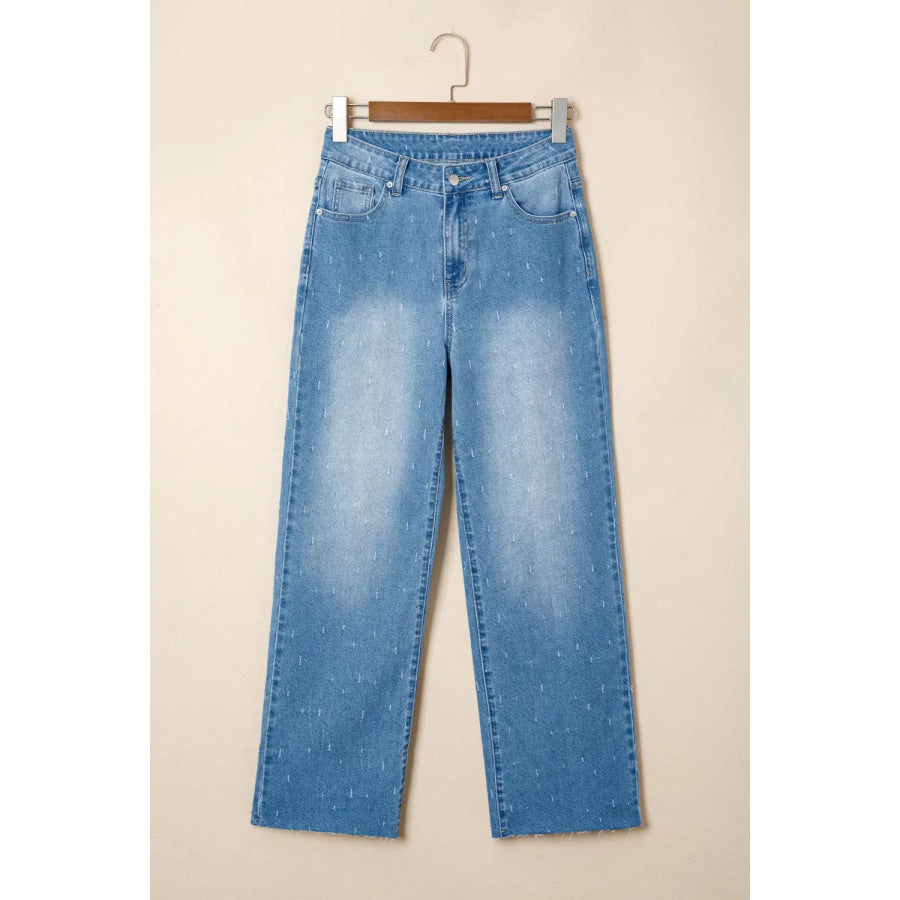 Distressed Detail Tummy Control Raw Hem Jeans Apparel and Accessories