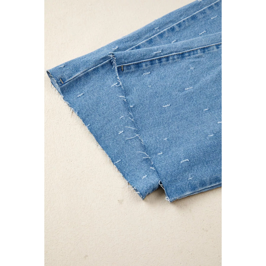 Distressed Detail Tummy Control Raw Hem Jeans Apparel and Accessories