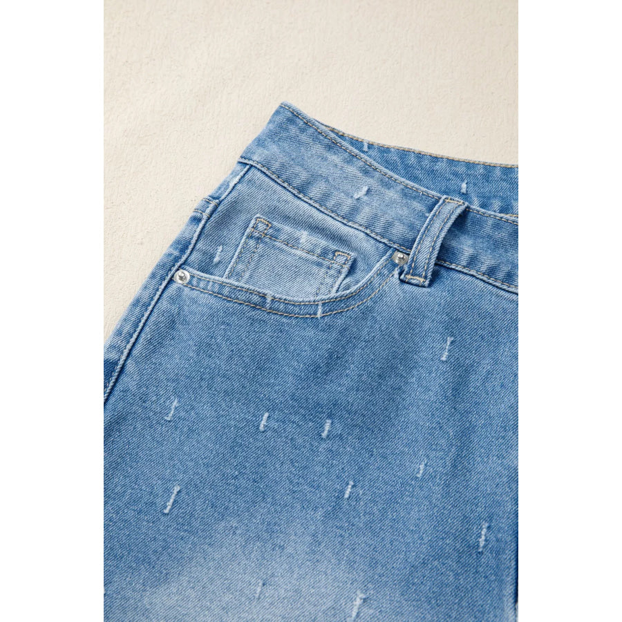 Distressed Detail Tummy Control Raw Hem Jeans Apparel and Accessories