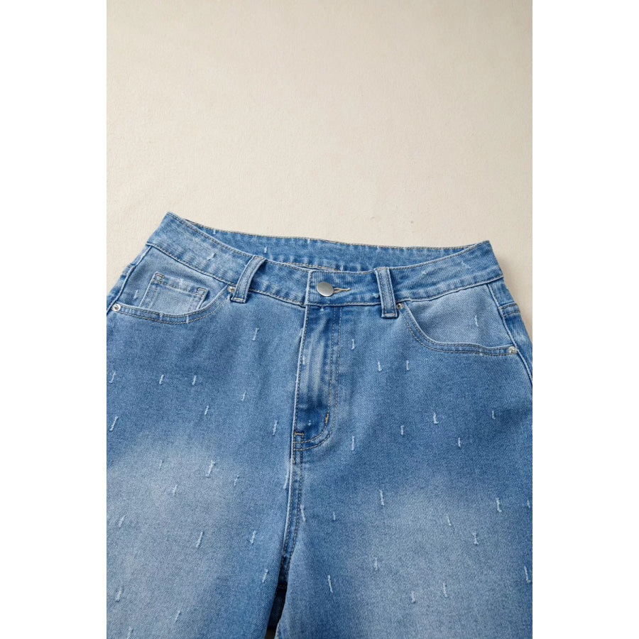 Distressed Detail Tummy Control Raw Hem Jeans Apparel and Accessories