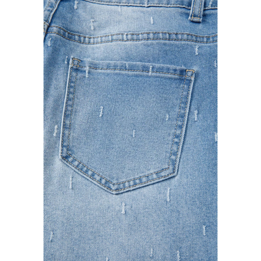 Distressed Detail Tummy Control Raw Hem Jeans Apparel and Accessories