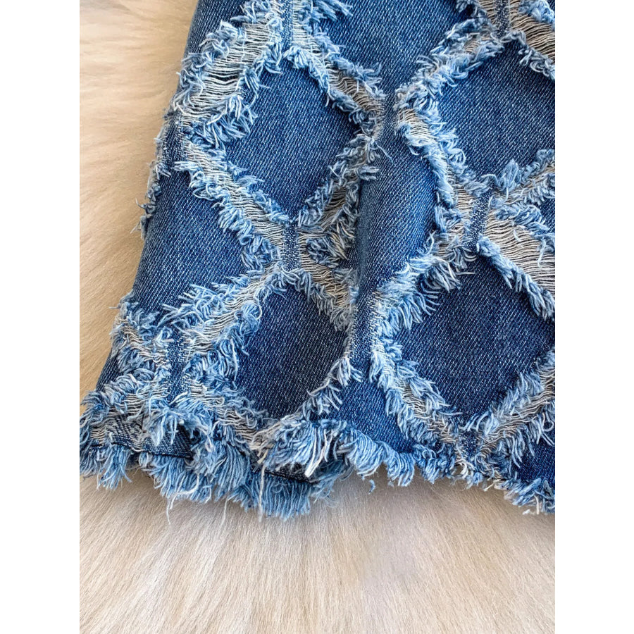 Distressed Diamond Pattern Jacket and Shorts Denim Set Apparel and Accessories