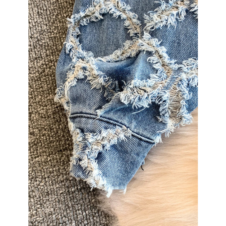 Distressed Diamond Pattern Jacket and Shorts Denim Set Apparel and Accessories