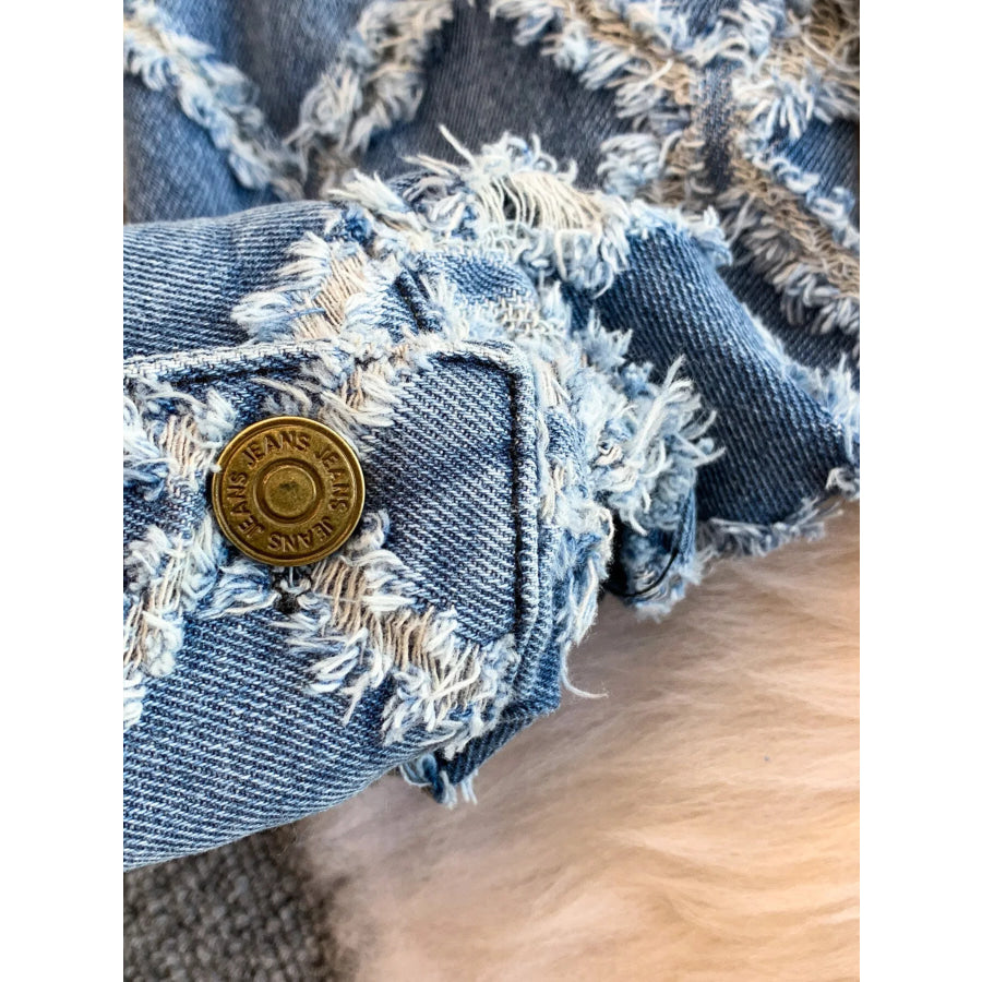 Distressed Diamond Pattern Jacket and Shorts Denim Set Medium / S Apparel and Accessories