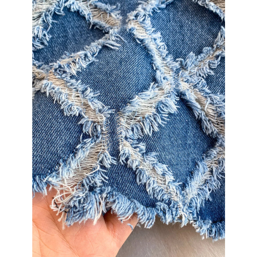 Distressed Diamond Pattern Jacket and Shorts Denim Set Apparel and Accessories