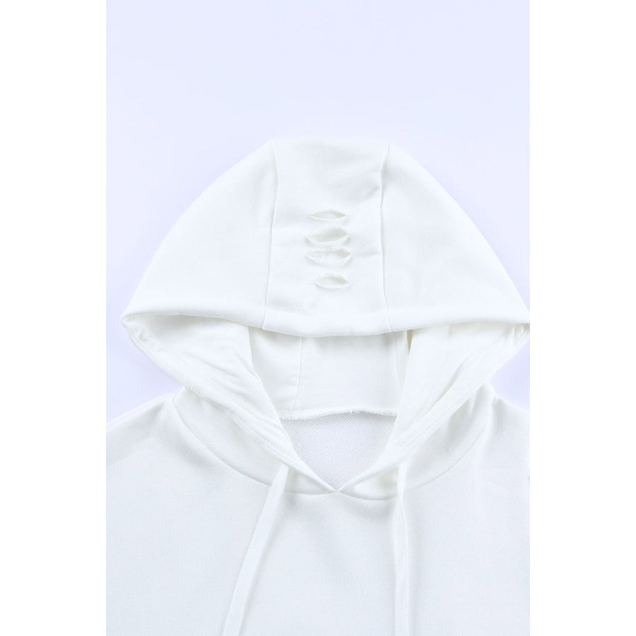 Distressed Drawstring Long Sleeve Hoodie Apparel and Accessories