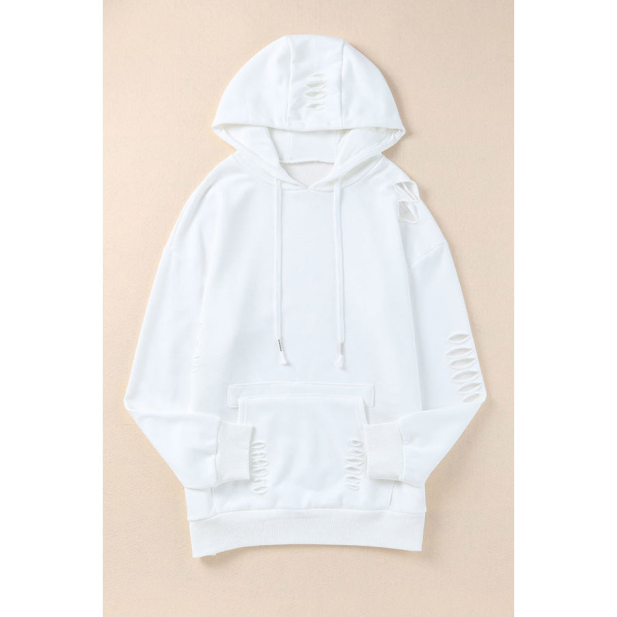 Distressed Drawstring Long Sleeve Hoodie Apparel and Accessories