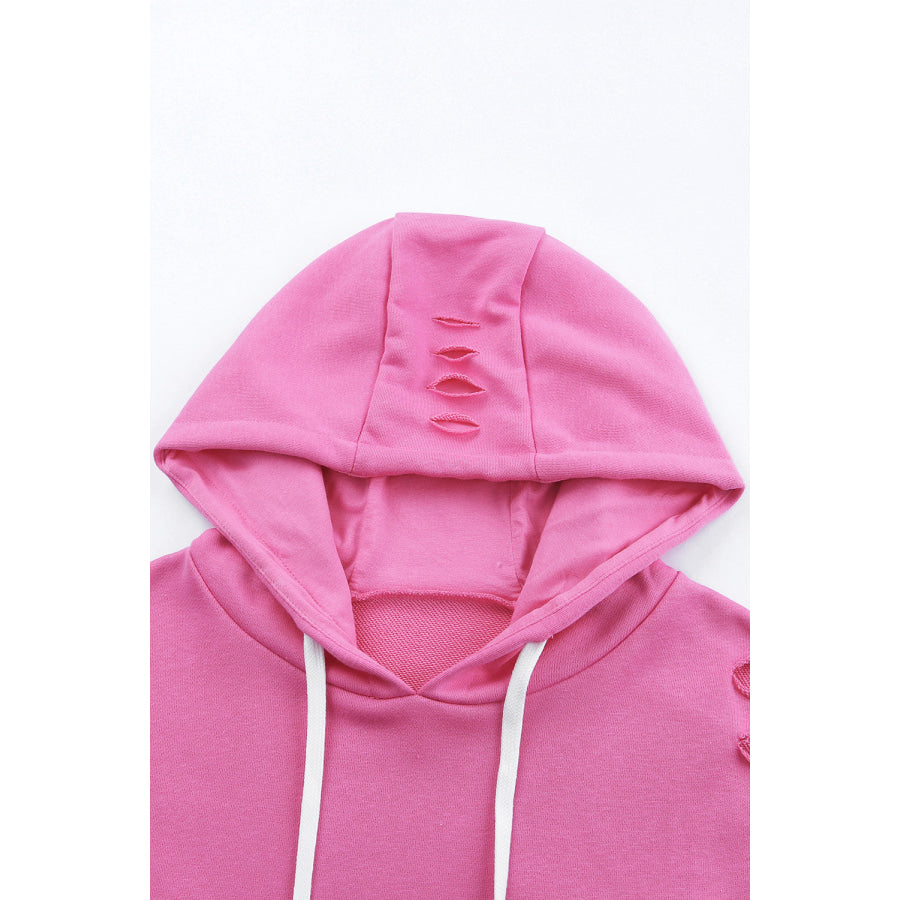 Distressed Drawstring Long Sleeve Hoodie Apparel and Accessories