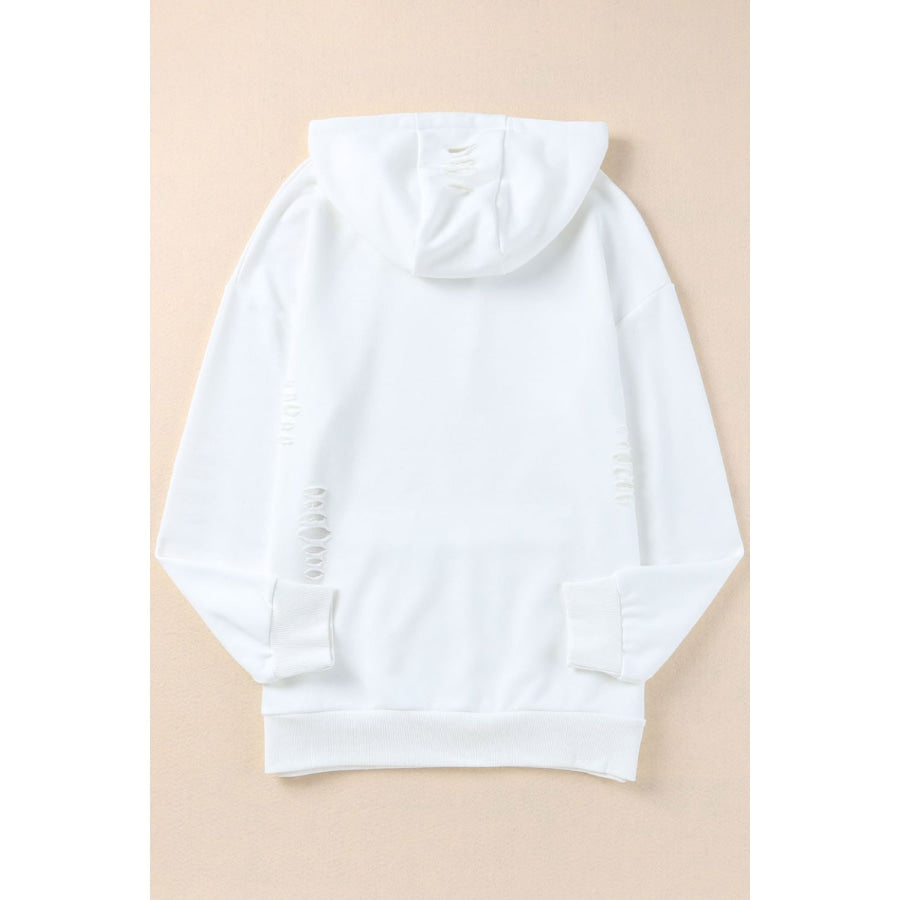 Distressed Drawstring Long Sleeve Hoodie Apparel and Accessories