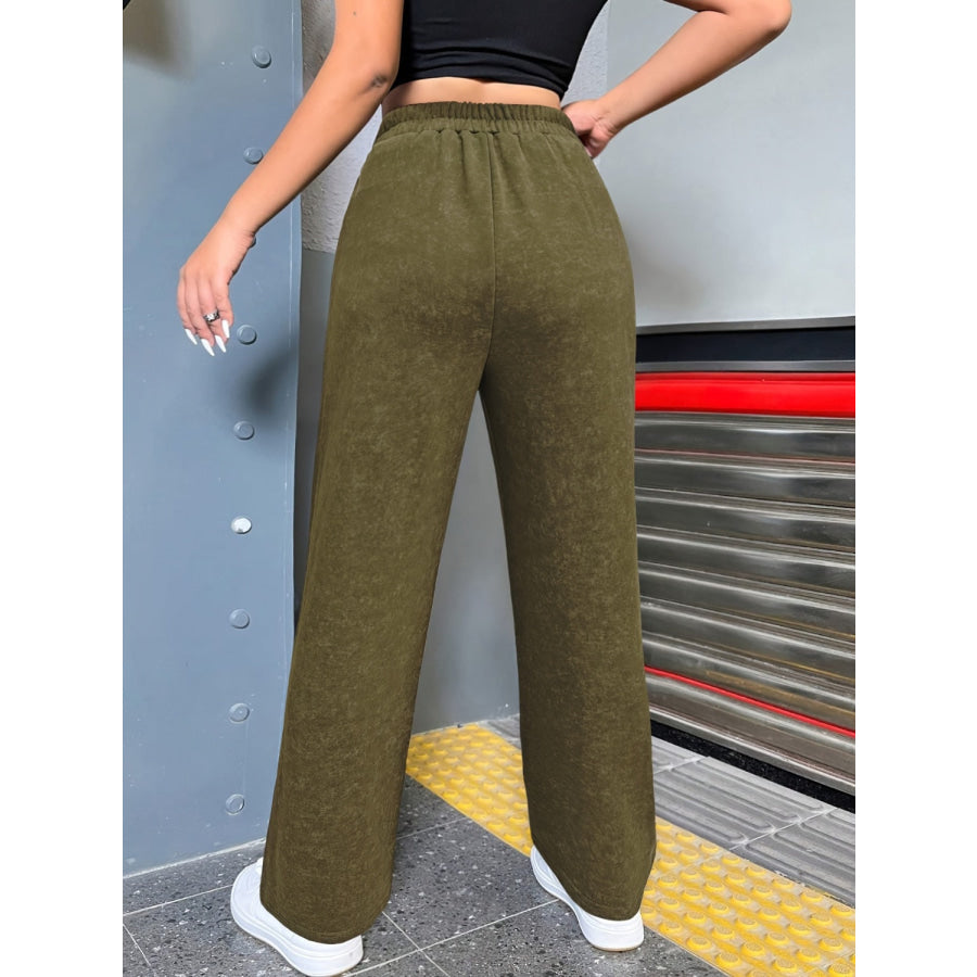 Distressed Elastic Waist Straight Leg Pants Apparel and Accessories