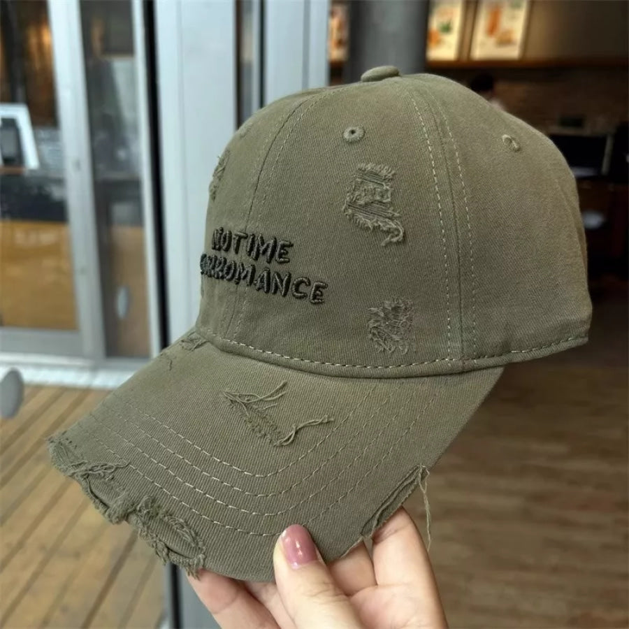 Distressed Embroidered Baseball Cap Army Green / One Size Apparel and Accessories