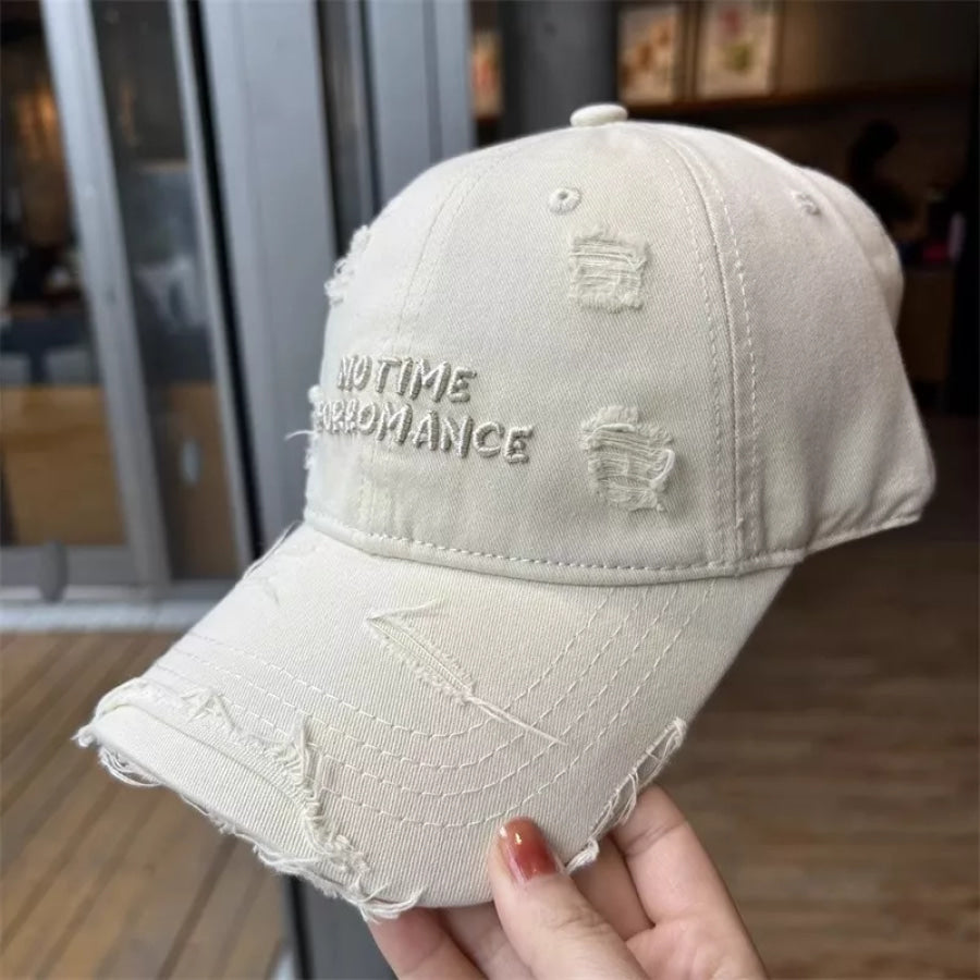 Distressed Embroidered Baseball Cap Beige / One Size Apparel and Accessories