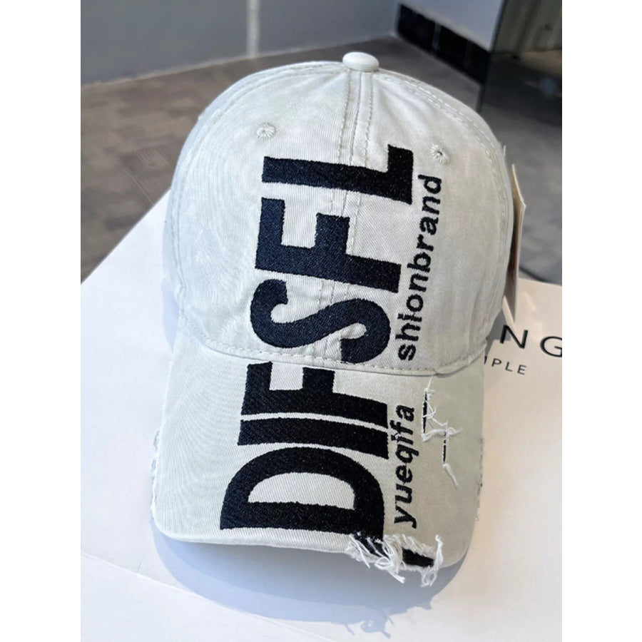 Distressed Embroidered Baseball Cap Beige / One Size Apparel and Accessories