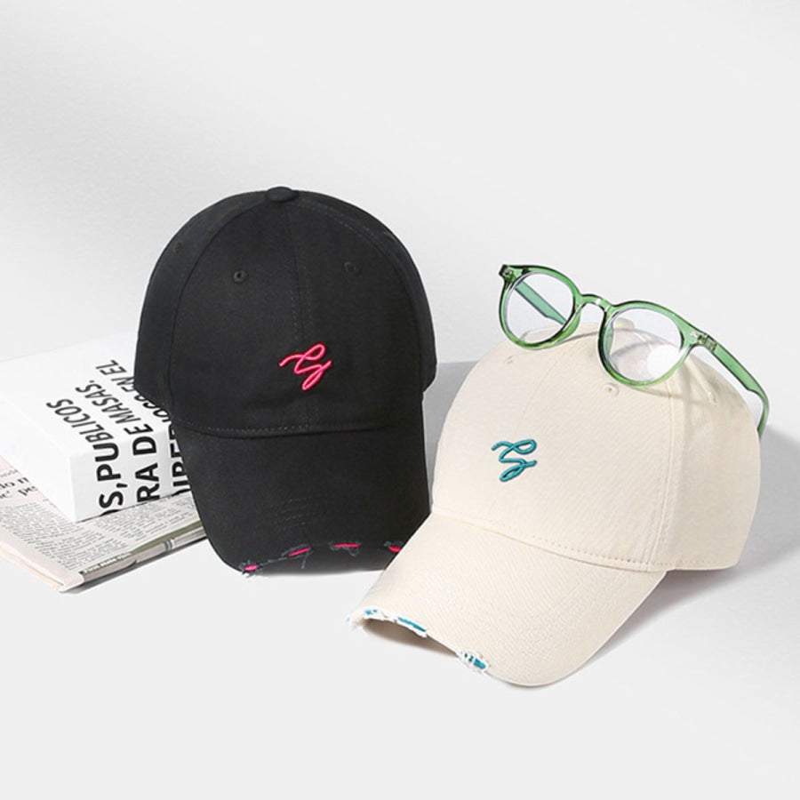 Distressed Embroidered Baseball Cap Black / ONESIZE Apparel and Accessories